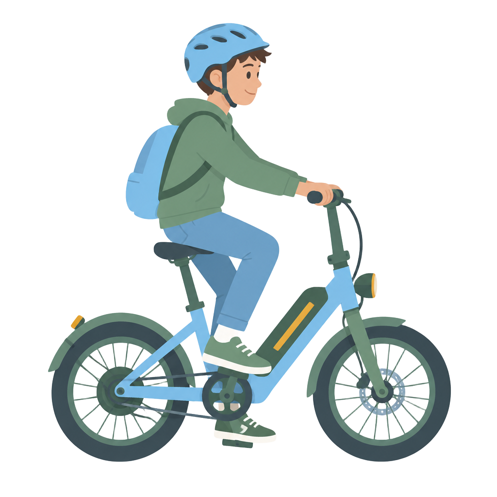 Preteen rider wearing a helmet on an e-bike